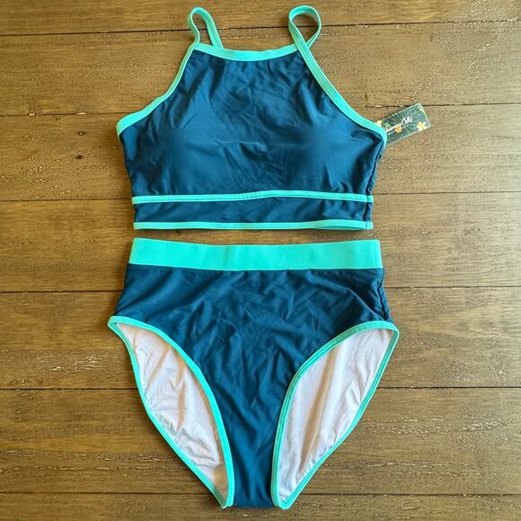 Blooming Jelly NWT Women's Medium Sporty High Waist Two Piece Colorblock Bikini - Picture 2 of 9